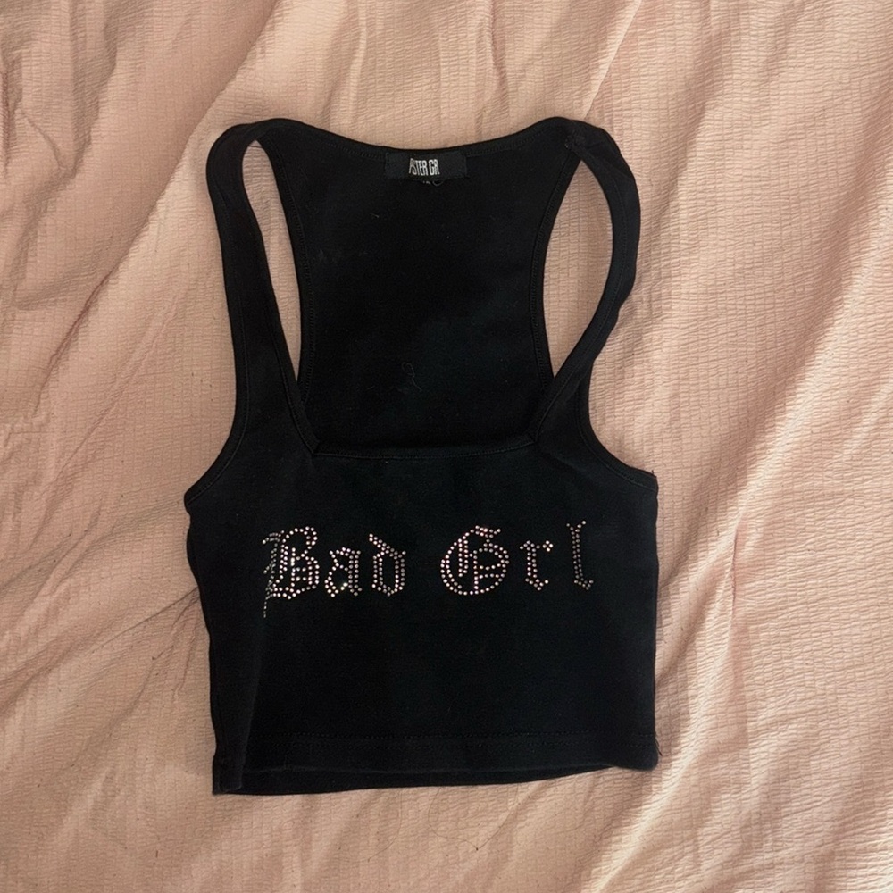 Rhinestone “Bad Grl” Black Crop Top